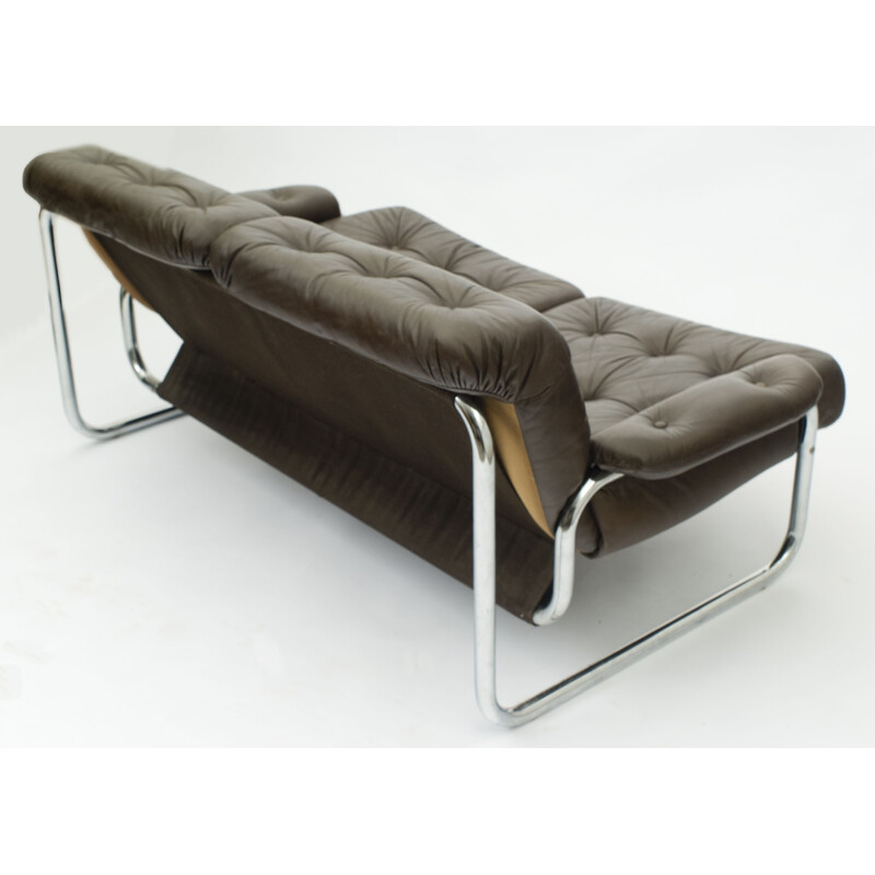 Vintage sofa for IKEA in brown leather and chrome 1970