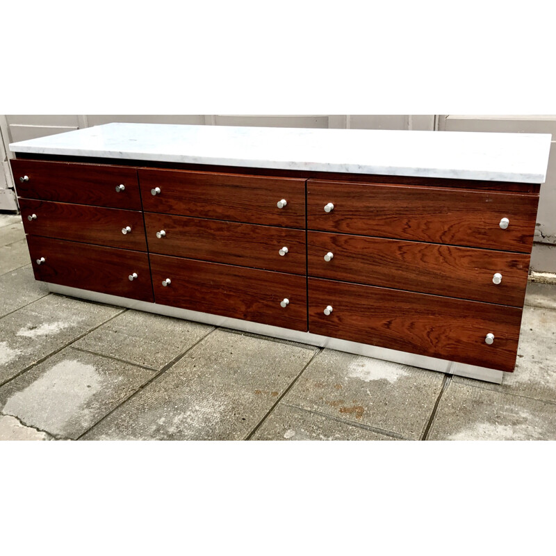 Vintage chest of drawers for Charron in rosewood and marble 1960