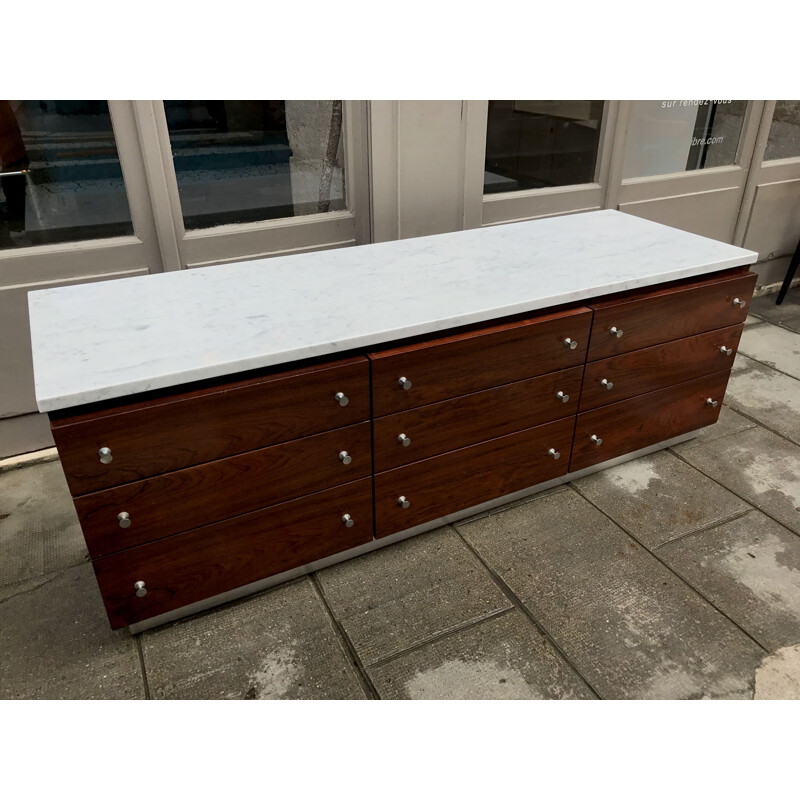 Vintage chest of drawers for Charron in rosewood and marble 1960