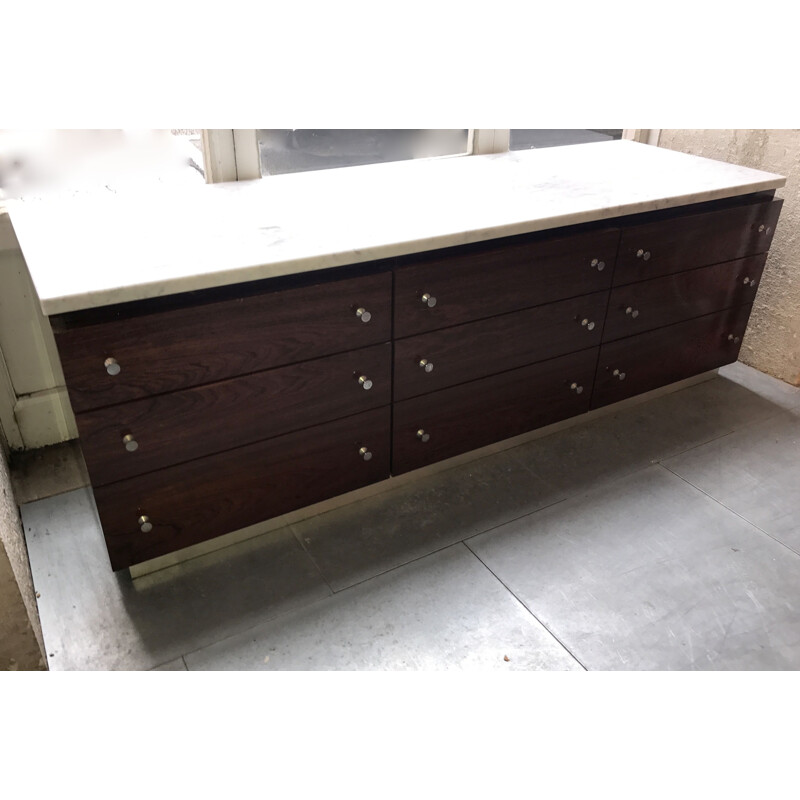 Vintage chest of drawers for Charron in rosewood and marble 1960