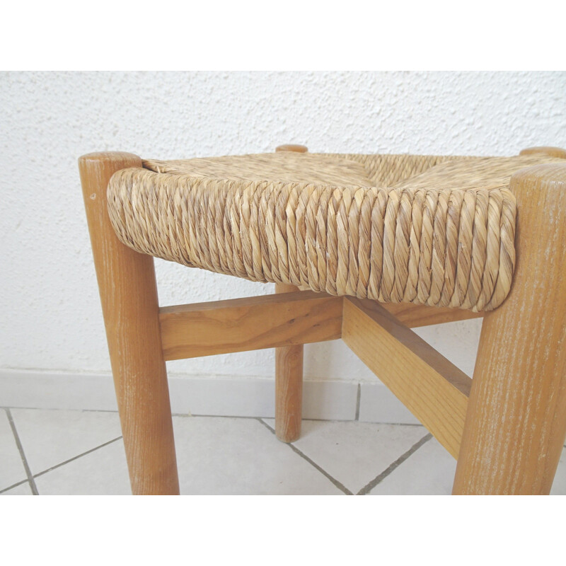 Pair of vintage Meribel stools by Perriand in wood and rope 1960