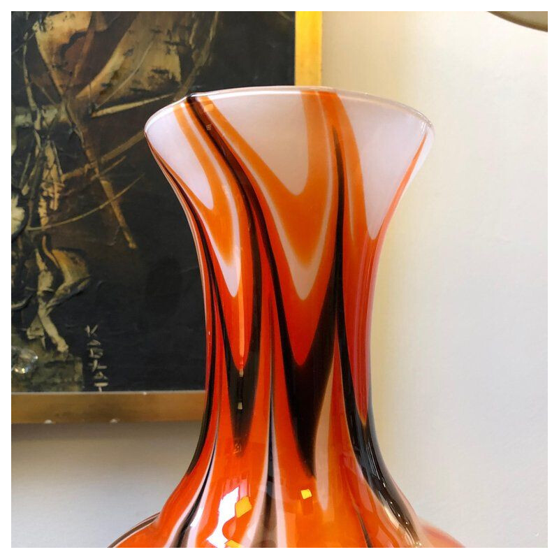 Vintage italian orange vase in opaline by Opaline Florence 1970