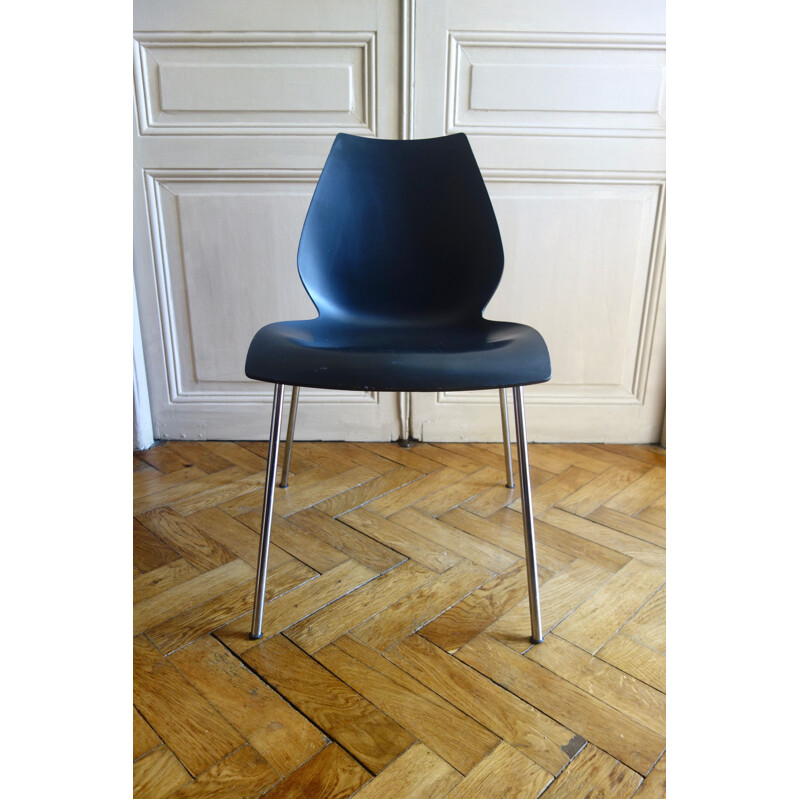 Chaise vintage Maui pour Kartell en acier chromé et polypropylène noir 1990