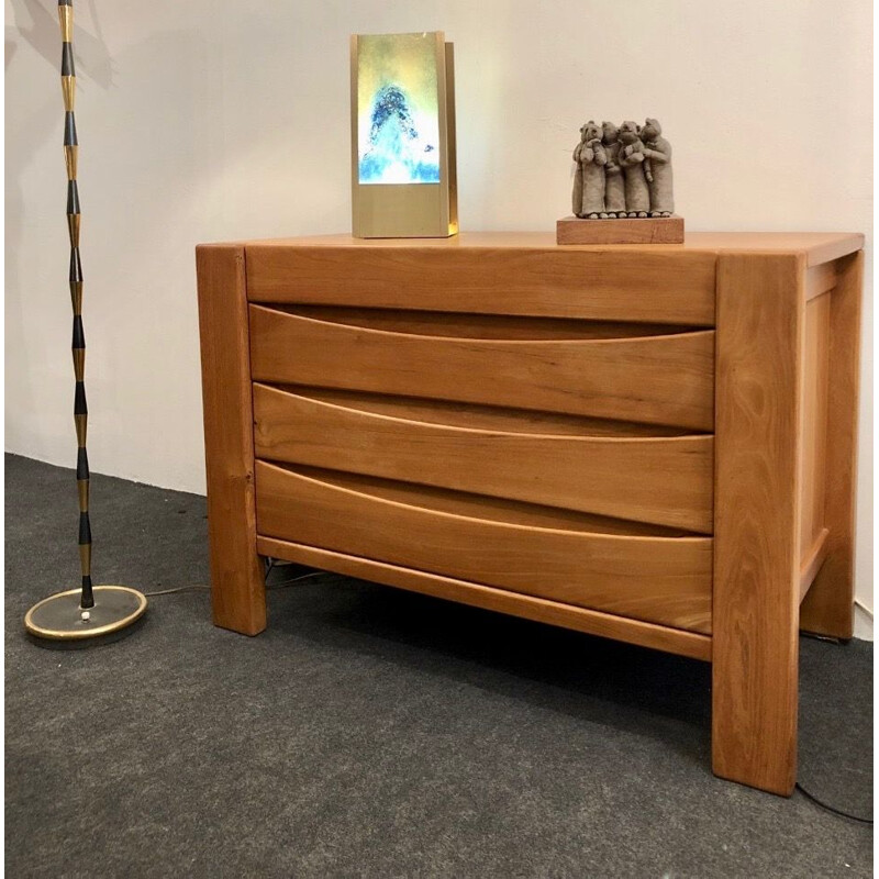 French vintage chest of drawers in solid elm 1970 