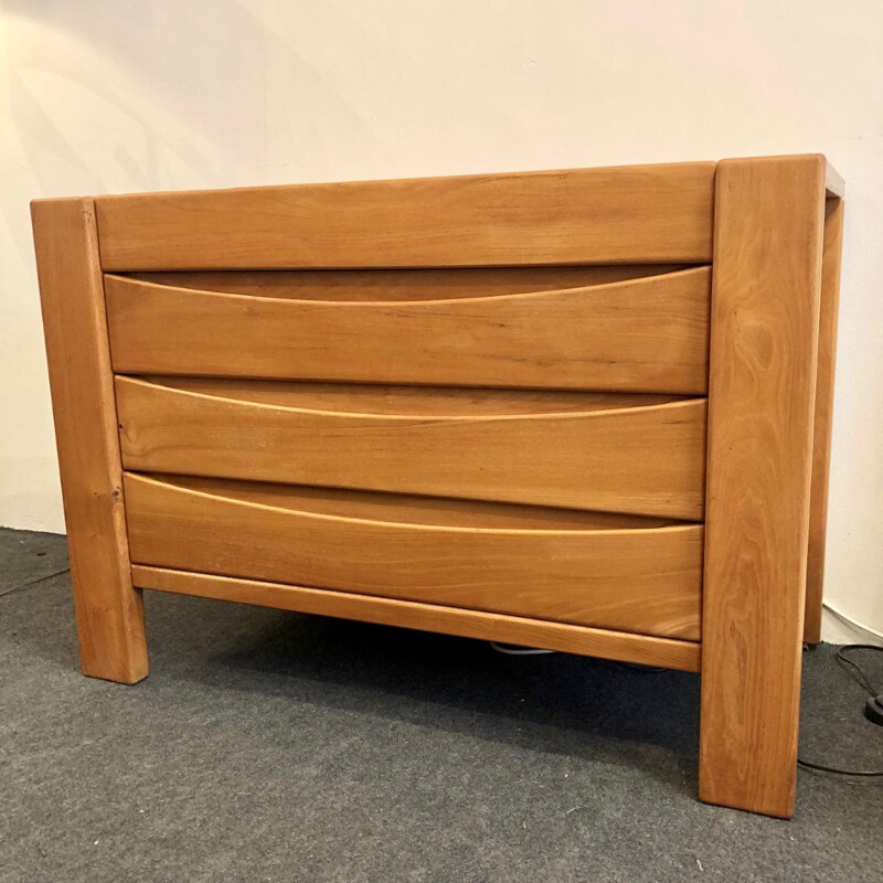 French vintage chest of drawers in solid elm 1970 