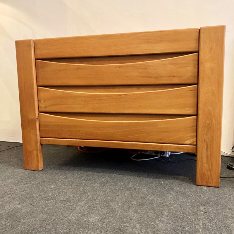 French vintage chest of drawers in solid elm 1970 