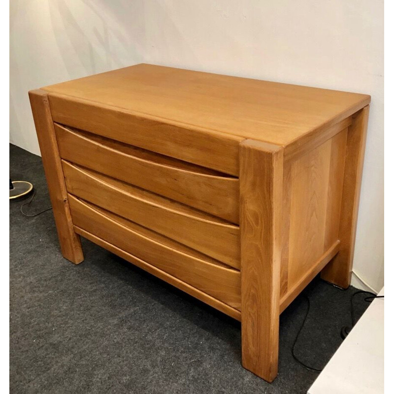 French vintage chest of drawers in solid elm 1970 