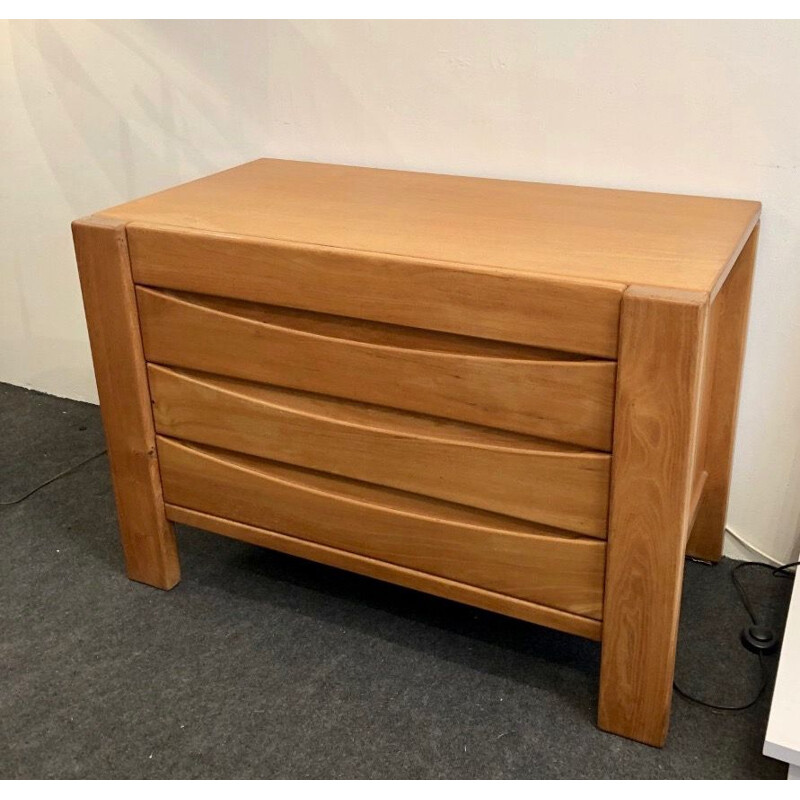 French vintage chest of drawers in solid elm 1970 