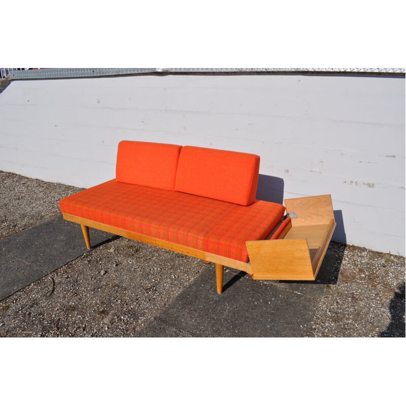 Vintage orange sofa for Swane in wood and brass 1960