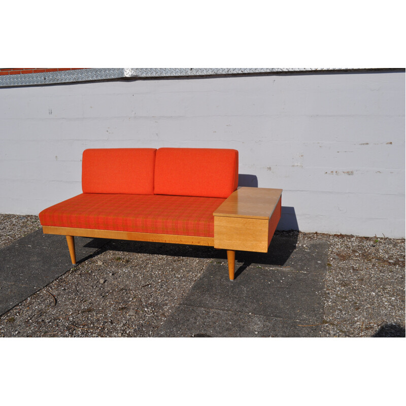 Vintage orange sofa for Swane in wood and brass 1960