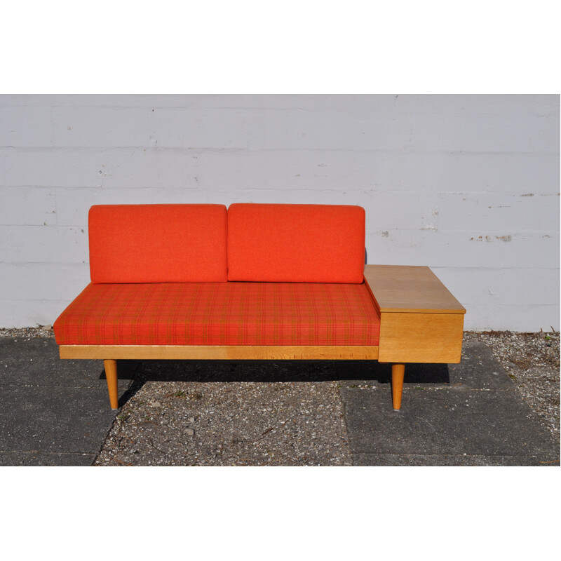 Vintage orange sofa for Swane in wood and brass 1960