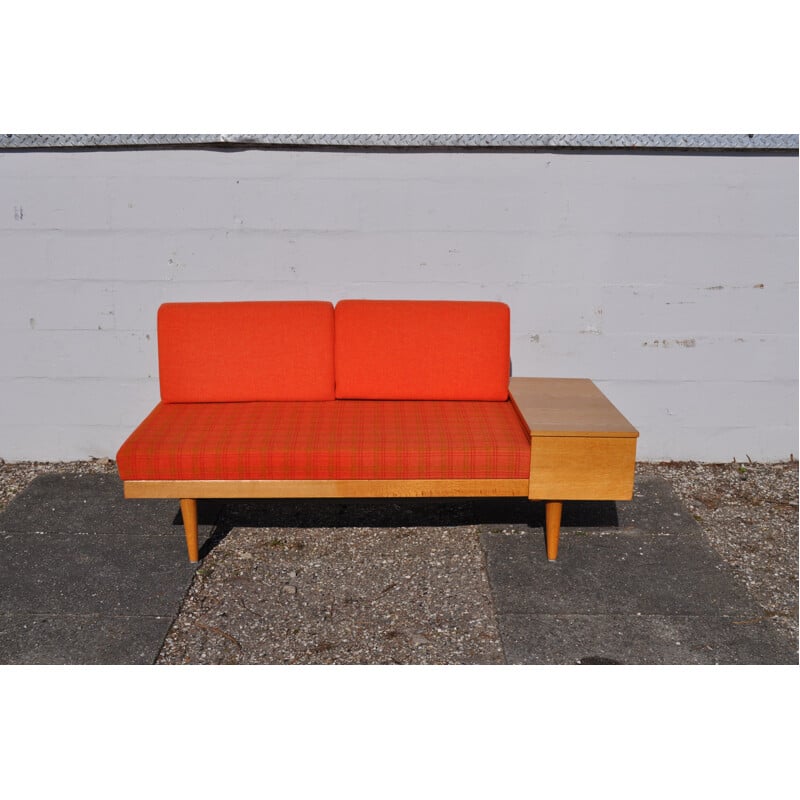 Vintage orange sofa for Swane in wood and brass 1960