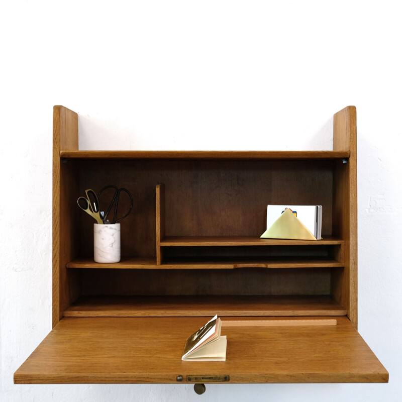 Vintage writing desk in oak Marcel Gascoin editions Sicam, 1955