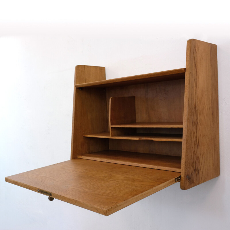 Vintage writing desk in oak Marcel Gascoin editions Sicam, 1955