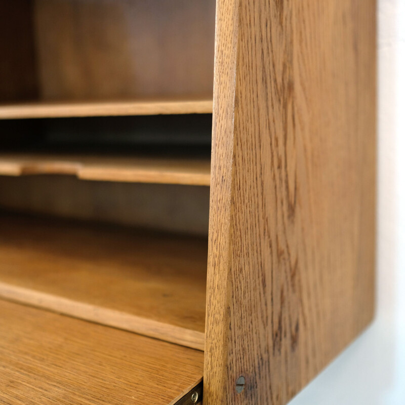 Vintage writing desk in oak Marcel Gascoin editions Sicam, 1955