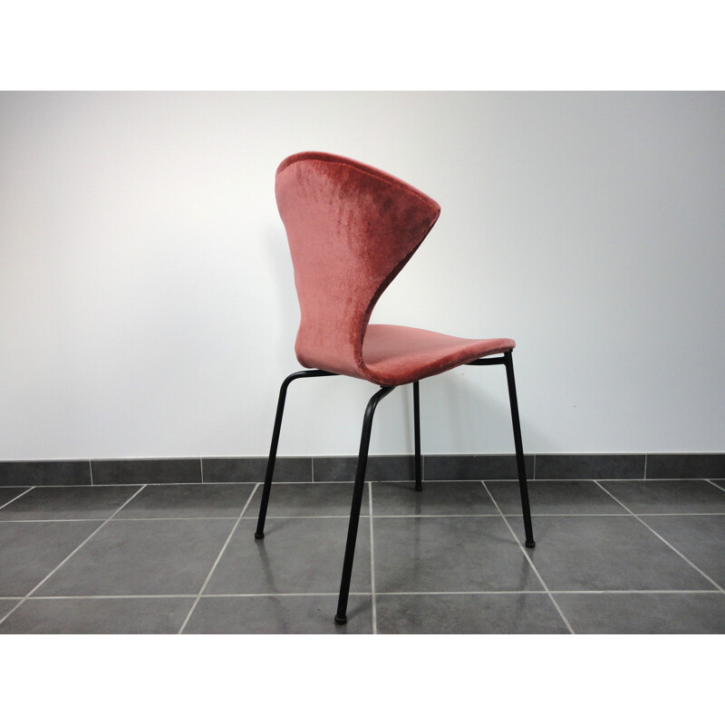 Metal, plywood and pink velvet chair, Geneviève DANGLES & Christian DEFRANCE - 1957