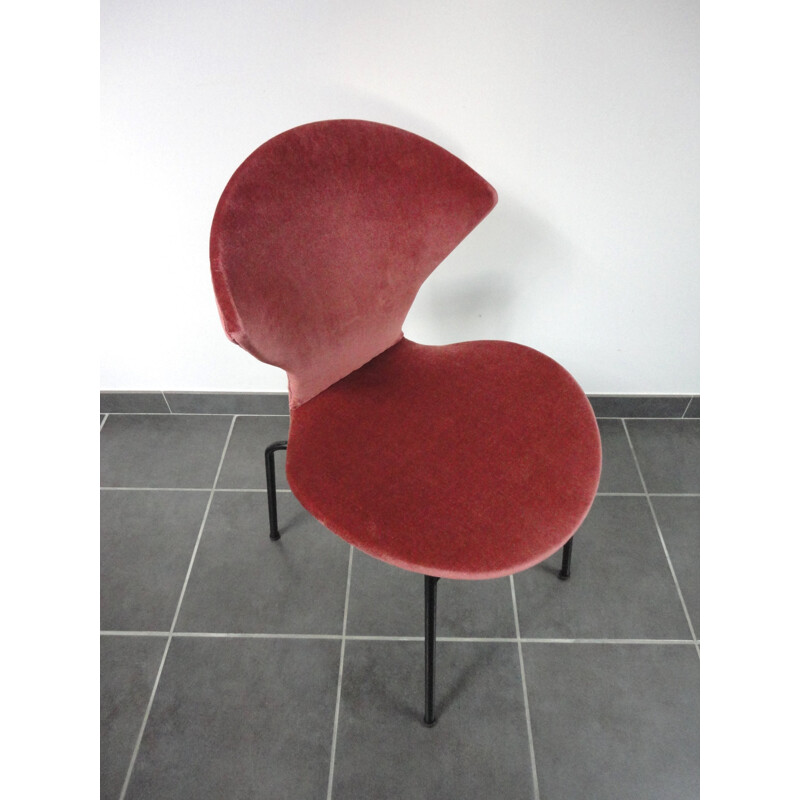 Metal, plywood and pink velvet chair, Geneviève DANGLES & Christian DEFRANCE - 1957