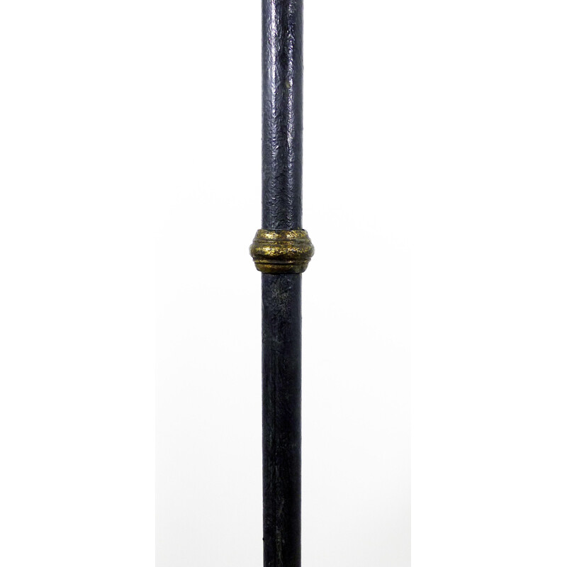 Vintage black and green patinated iron tripod floor lamp, 1940