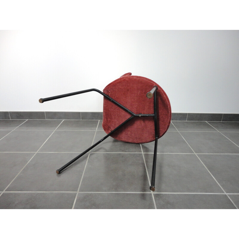 Chaise en métal, tissu et contreplaqué, Geneviève DANGLES & Christian DEFRANCE - 1957