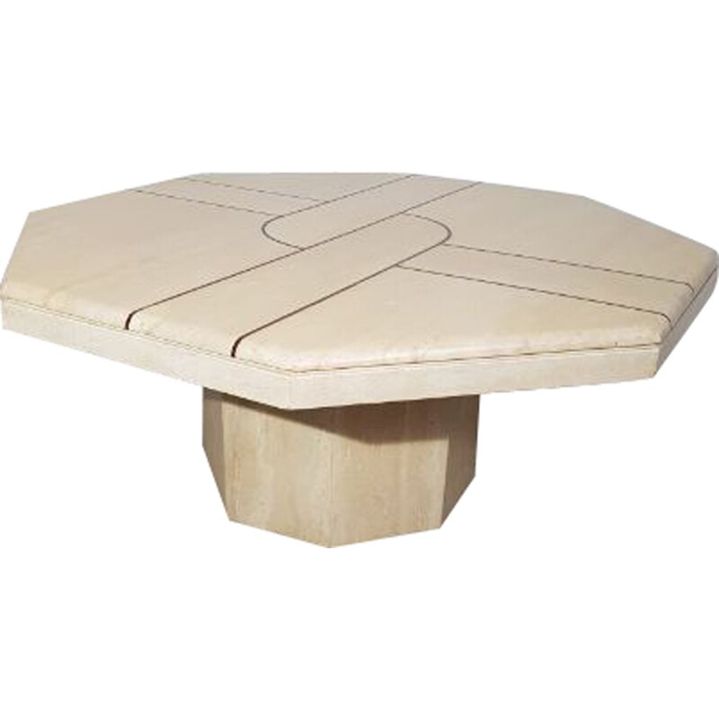 Vintage octagonal coffee table in travertine 1990