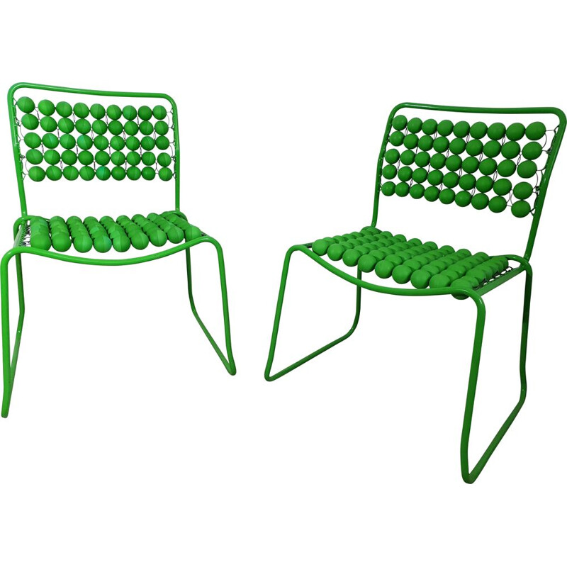 Pair of vintage green chairs in steel and plastic 1980