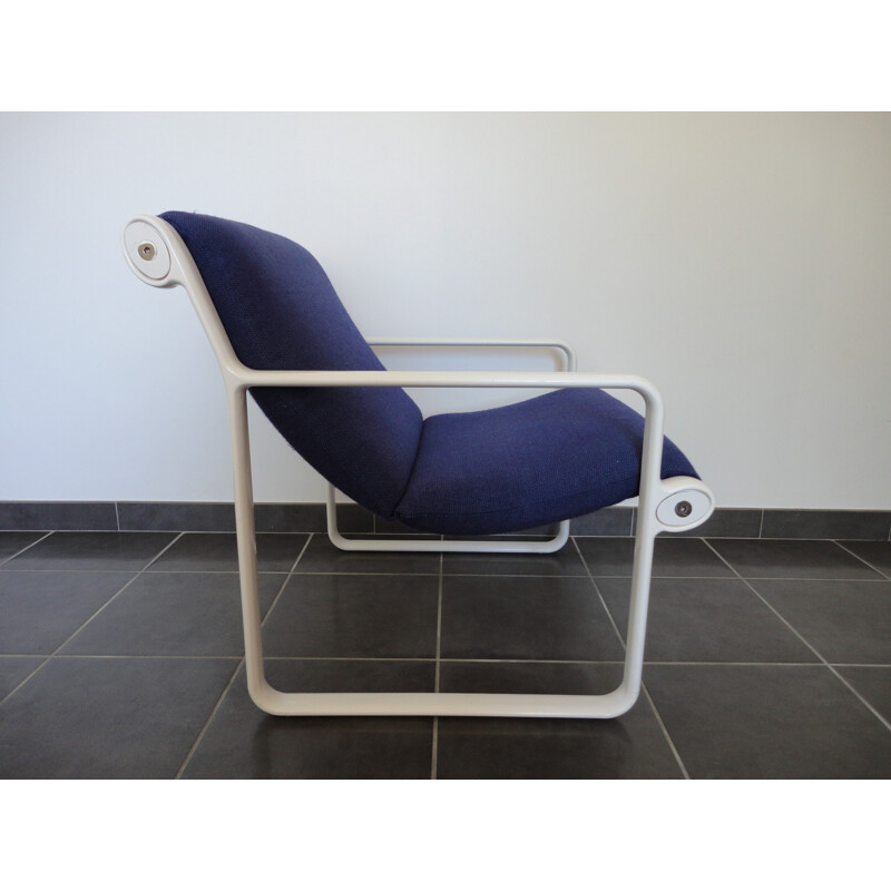 Fauteuil en aluminium et tissu bleu, Andrew Ivar MORRISON & Bruce HANNAH, édition Knoll - 1975