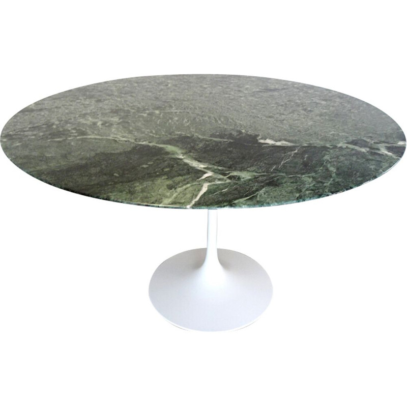 Vintage Tulip table for Knoll in green marble and white metal