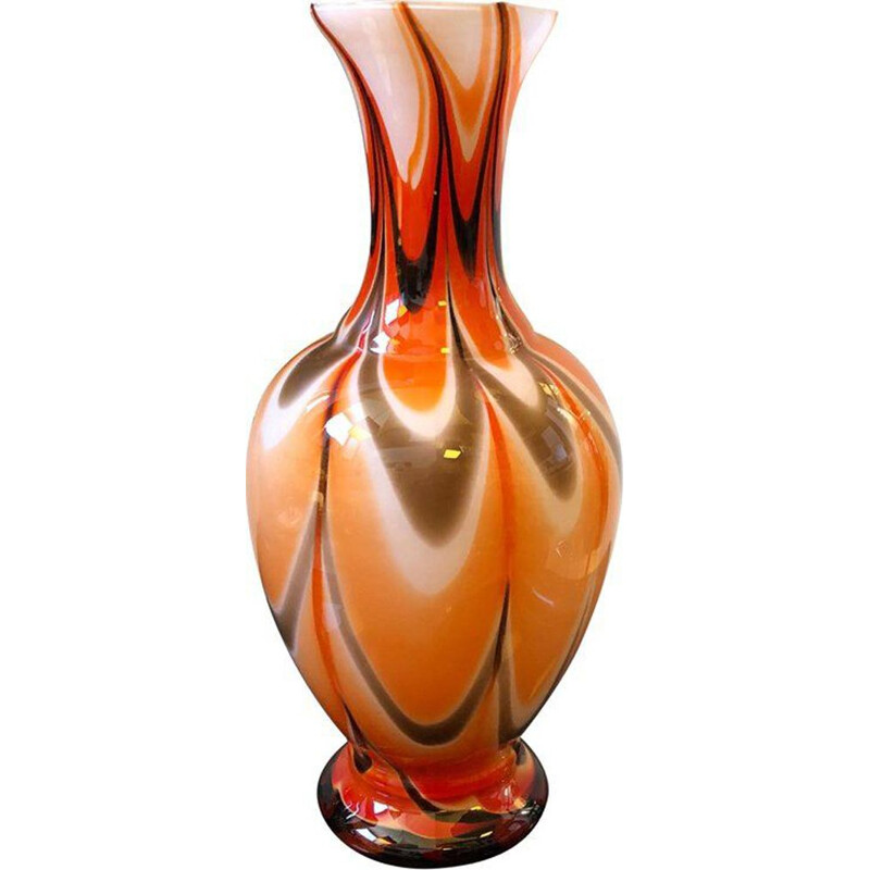 Vase vintage italien de Opaline Florence orange en opaline 1970