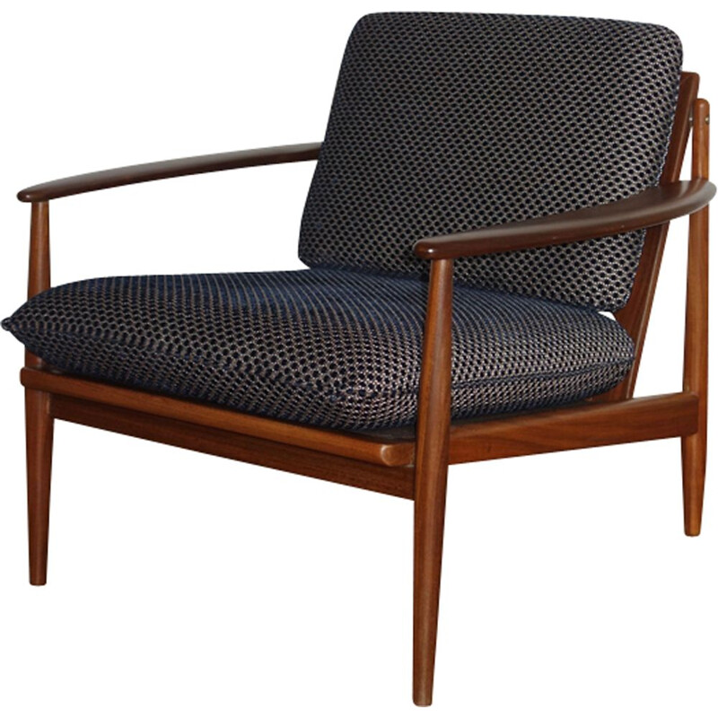 Vintage scandinavian armchair by Grete Jalk in blue velvet and teak 1960