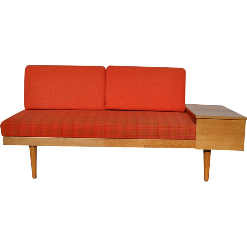 Vintage orange sofa for Swane in wood and brass 1960