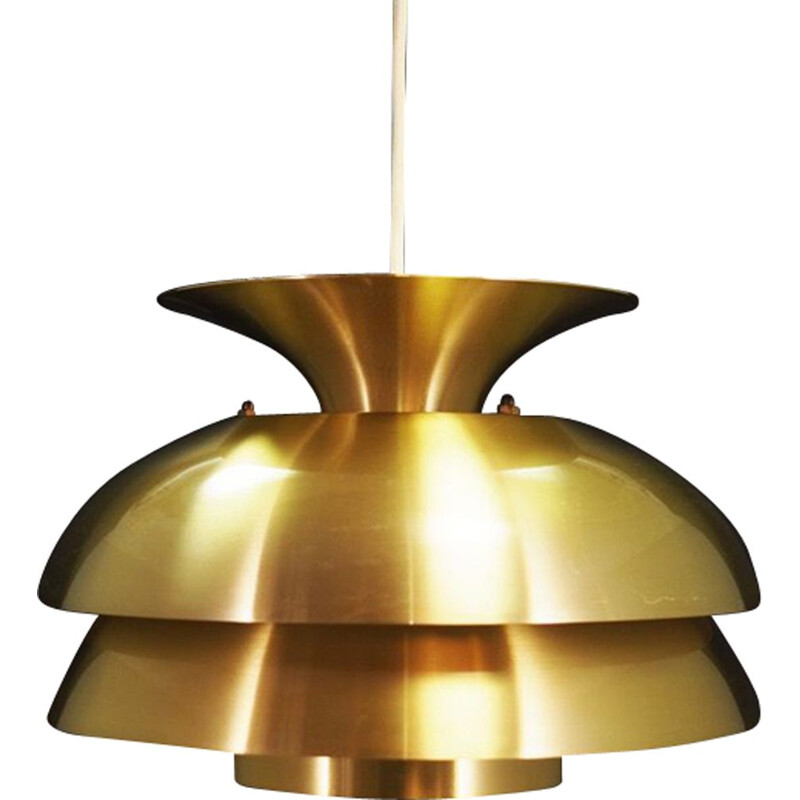 Vintage danish hanging lamp in gold metal 1960