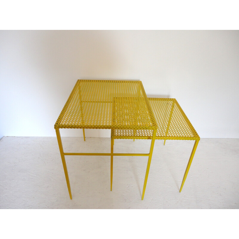 Pair of lacquered metal side tables, Mathieu MATEGOT - 1950s