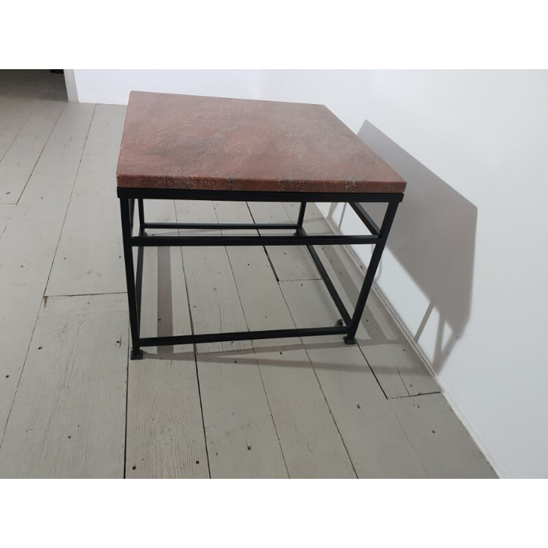 Vintage coffee table in red marble and steel