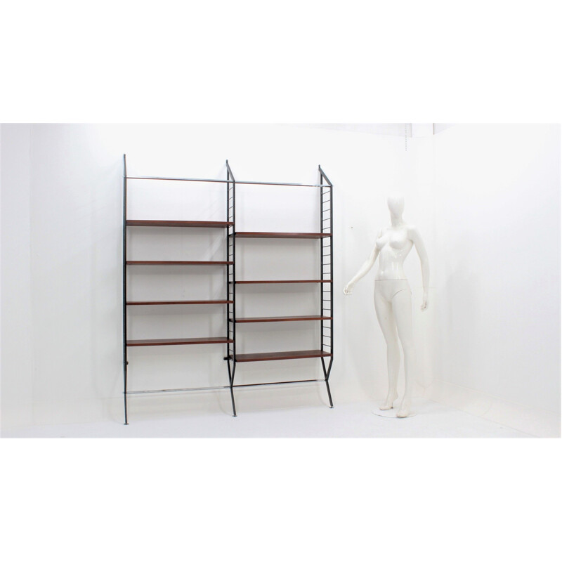 Italian modular bookcase in teak