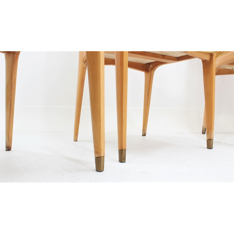 Set of 6 chairs in maple and velvet by Vittorio Dassi