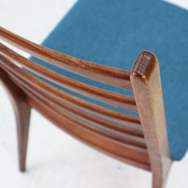 Blue dining chair in teak