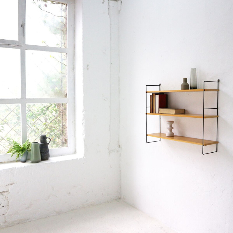 Vintage wall unit in metal and ashwood