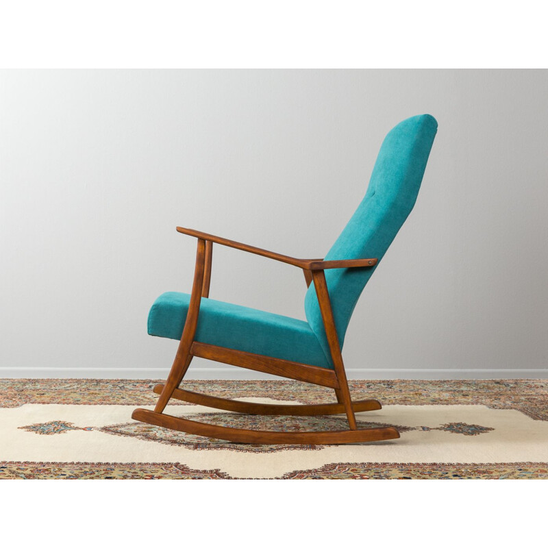 Vintage rocking chair in beech petrol fabric Germany 1950s