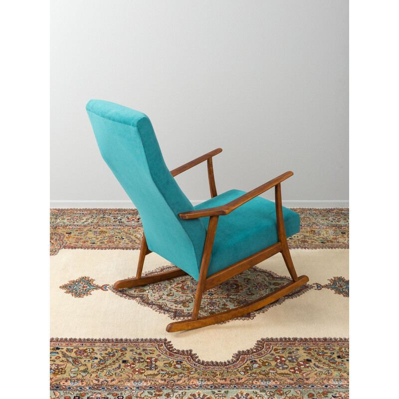 Vintage rocking chair in beech petrol fabric Germany 1950s
