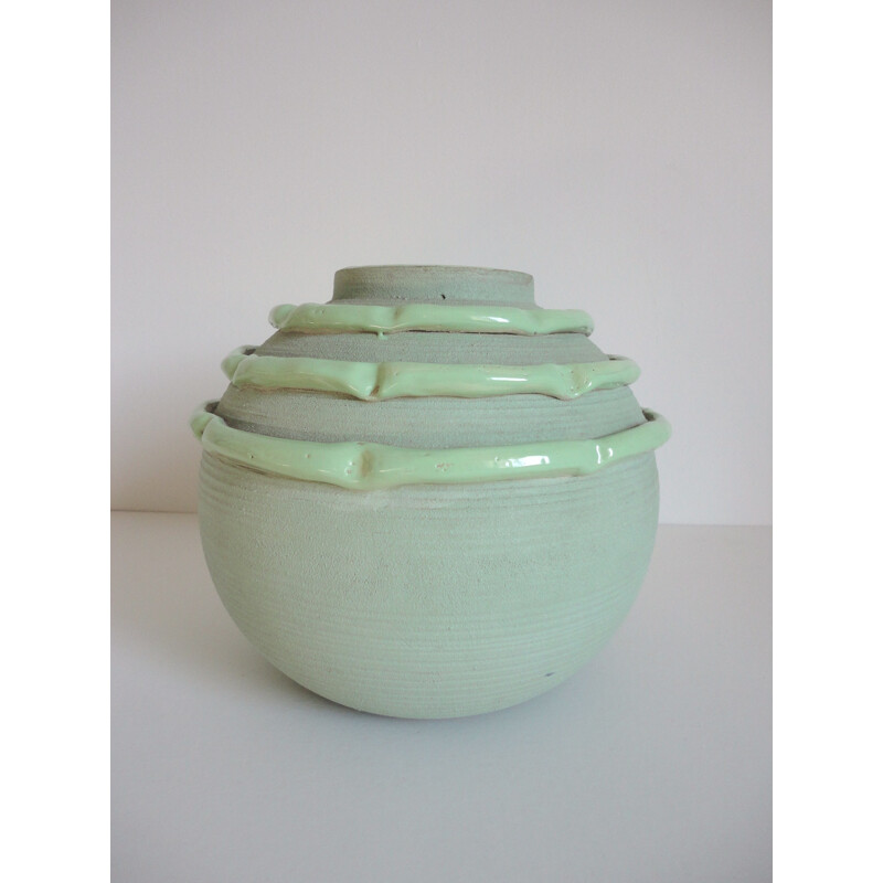 Green ceramic vase, Luc LANEL - 1940s