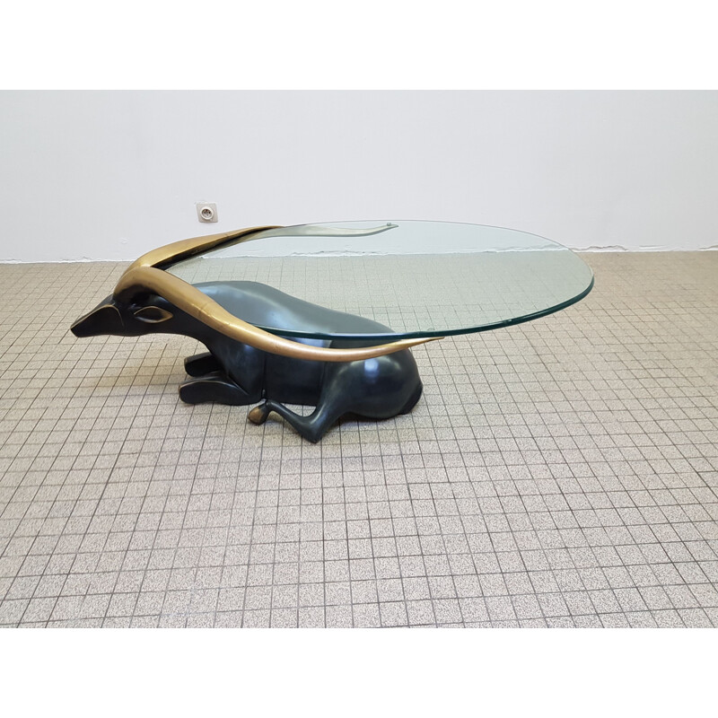 Table basse vintage Antilope sculpture en bronze