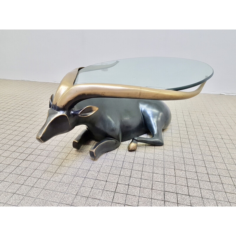 Table basse vintage Antilope sculpture en bronze