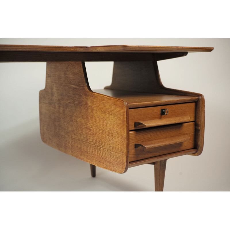 Desk free shaped form in oakwood veneer, Jacques HAUVILLE - 19450s