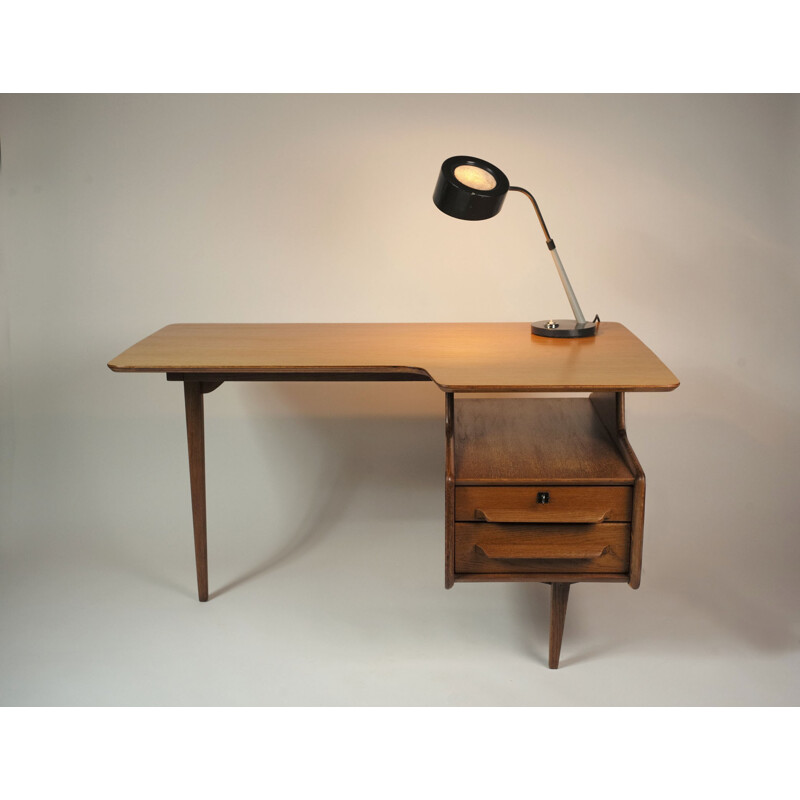 Desk free shaped form in oakwood veneer, Jacques HAUVILLE - 19450s