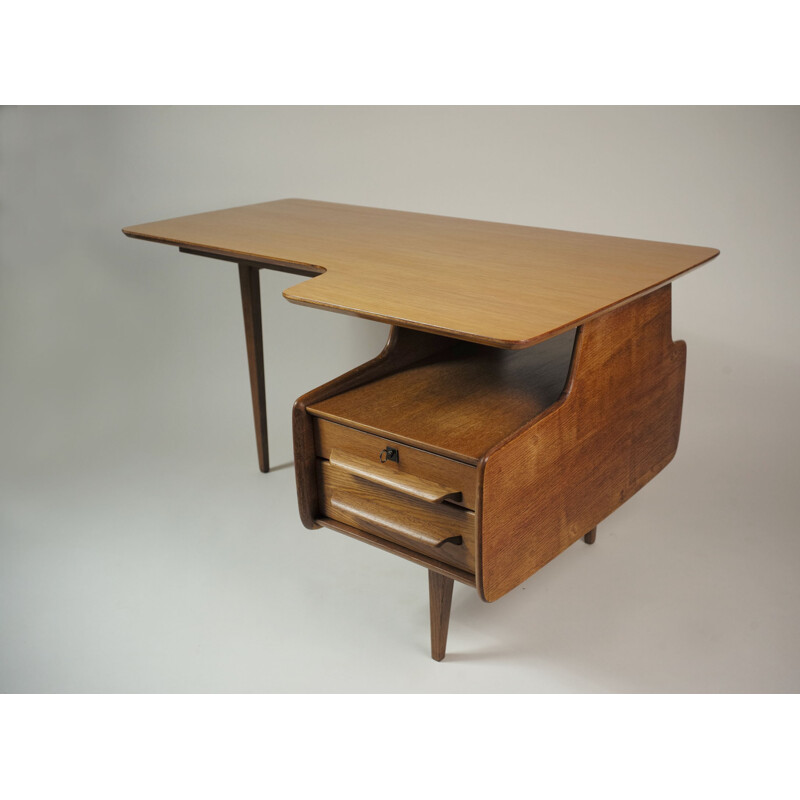 Desk free shaped form in oakwood veneer, Jacques HAUVILLE - 19450s