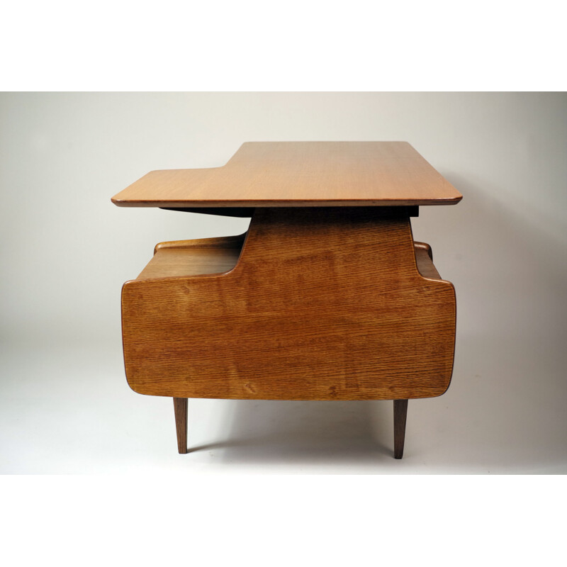 Desk free shaped form in oakwood veneer, Jacques HAUVILLE - 19450s