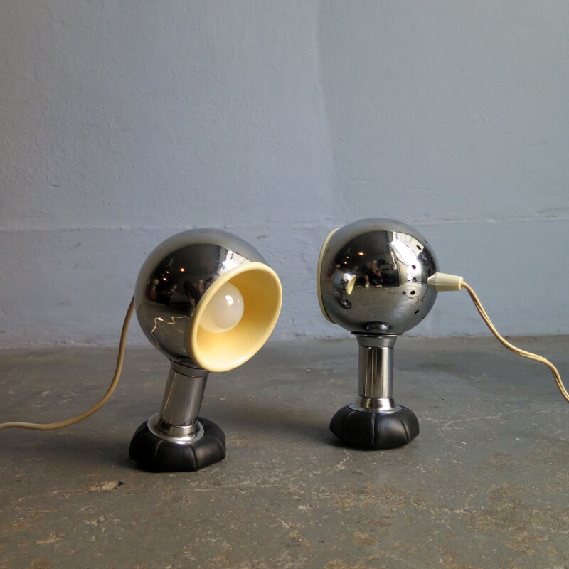 Pair of vintage chrome adjustable lamps with bean bag base