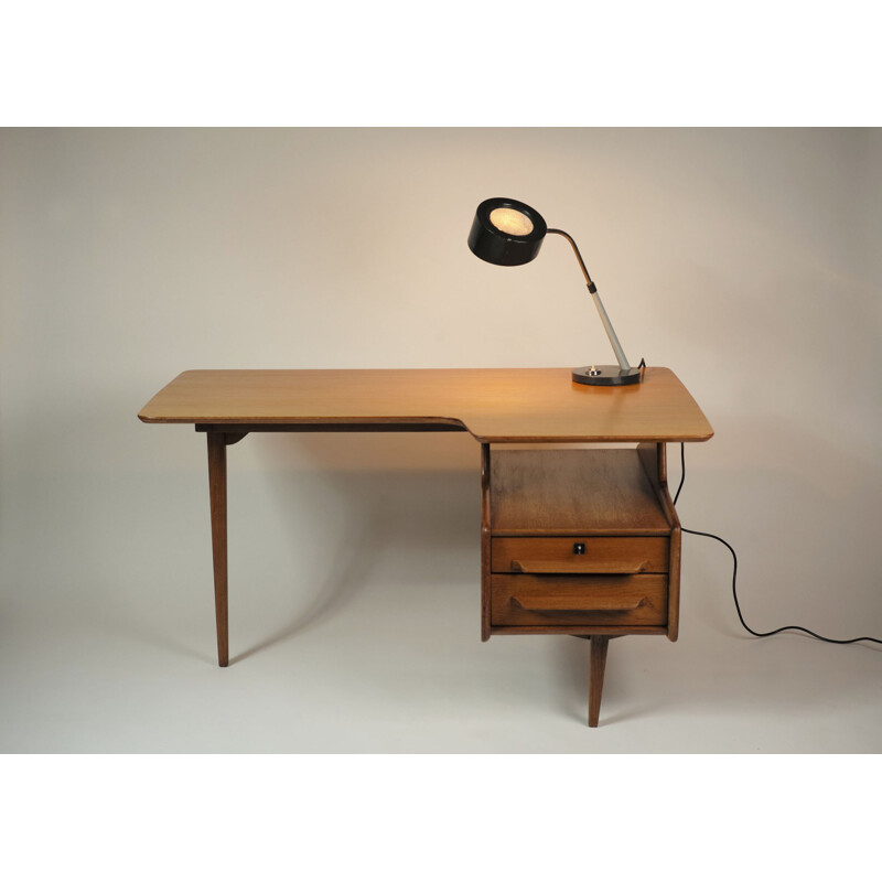 Desk free shaped form in oakwood veneer, Jacques HAUVILLE - 19450s