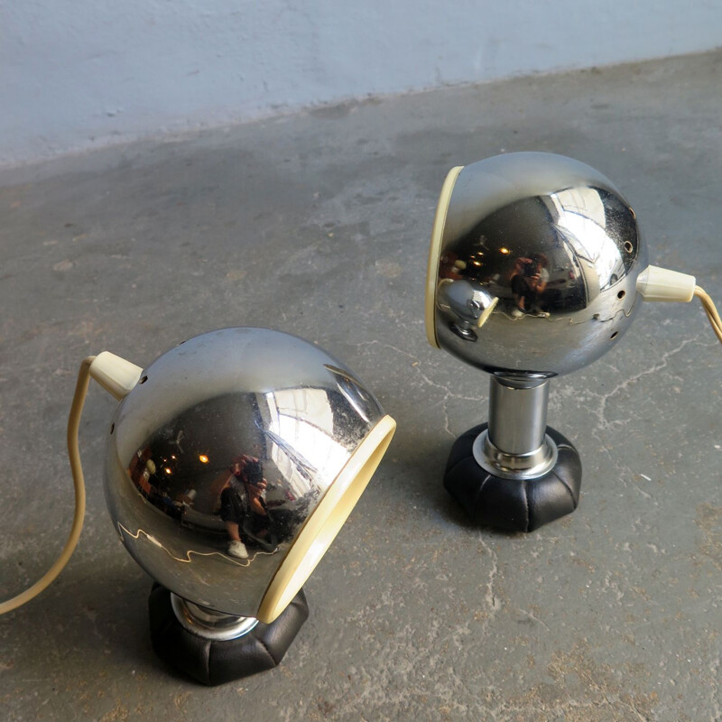 Pair of vintage chrome adjustable lamps with bean bag base