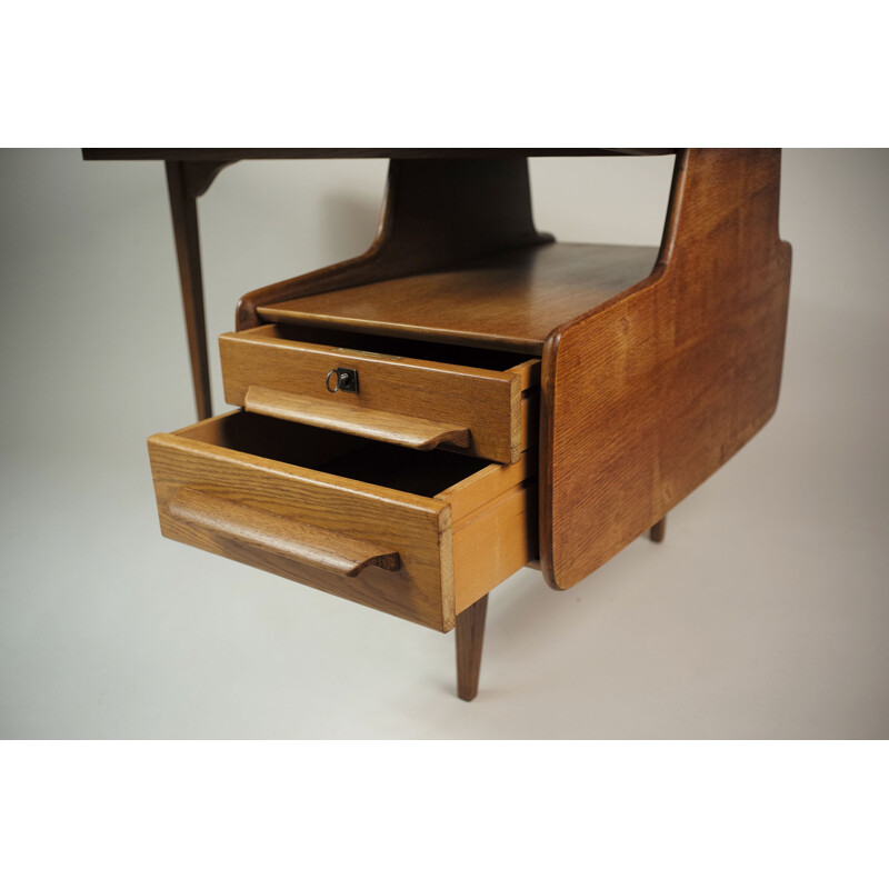 Desk free shaped form in oakwood veneer, Jacques HAUVILLE - 19450s